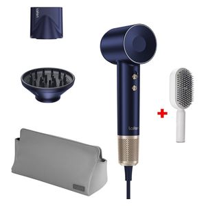 Laifen Swift Premium Hair Dryer - powerful performance with ionic technology for fast drying - 1400W - Golden Blue + Hair Brush