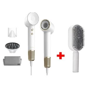Laifen Swift Premium Hair Dryer - powerful performance with ionic technology for fast drying - 1400W - Golden White + Hair Brush