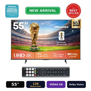  Hisense A61S - 55 Inch - 4K UHD AI Upscaling - Dolby Vision -120 Motion rate - VIDAA U6 - Black 
