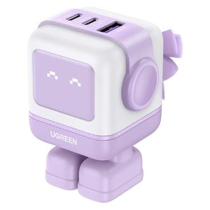 شاحن جداري يوجرين - Robot GaN - 3 منافذ - 65 واط - وردي