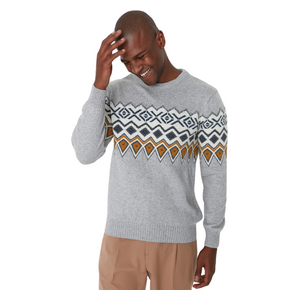 Trendyol Man Men's Slim Fit Crew Neck Jacquard Paneled Knitwear Sweater - Gray