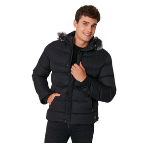 Trendyol Man Men's Regular Fit Fleece Windproof Inflatable Winter Coat - Black