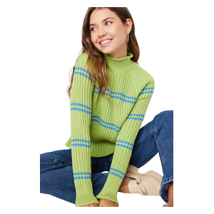 Trendyolmilla Striped Stand Neck Knit Sweater - Green