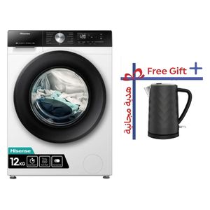 غسالة هايسنس فتحة امامية - 12 كغم - 1400 دورة بالدقيقة - WF3S1243BW - ابيض + غلاية هايسنس - سعة 1.7 لتر - فلتر قابل للإزالة - H17KBKS2 - أسود