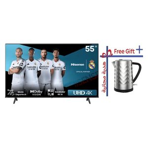 Hisense 55-Inch A62QS Series - Smart - 4K - LED - 60Hz - 2026 Model + Hisense H17KSSS2 Kettle - 1.7 L - Removable filter - Silver