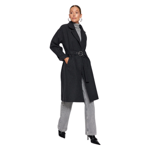 Trendyolmilla Women’s Round Belt Long Wool Cashmere Coat - Black