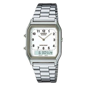  Casio Watch AQ230A7BMQ For Unisex - Analog Display, Stainless Steel Band - Silver 