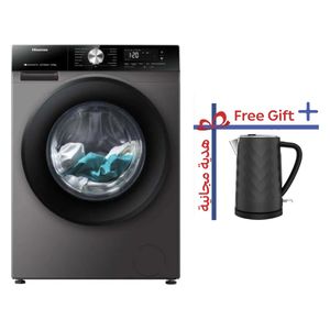 غسالة هايسنس فتحة امامية - 12 كغم - 1400 دورة بالدقيقة - WF3S1243BT - رمادي + غلاية هايسنس - سعة 1.7 لتر - فلتر قابل للإزالة - H17KBKS2 - أسود