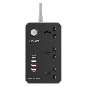  LDNIO SC3412 - Power Strip - 3 AC Outlets and 4 USB Ports - Black 