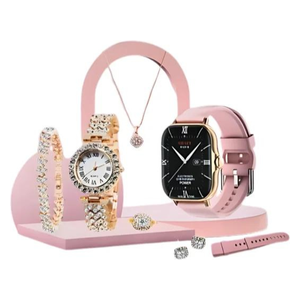  A58 Plus Women Smart Watch - supports calls, health tracking and comes with luxury jewelry gift set - Pink 