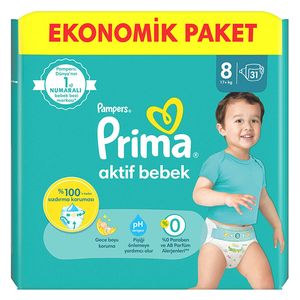  حفاضات بريما أكتيف بيبي للحماية الكاملة من التسرب - مقاس 8 -31 قطعة 