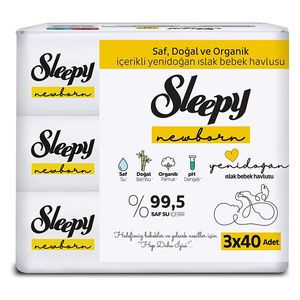  Sleepy Baby Wipes - Ultra Sensitive for Newborns - 3 Packs - 40 Wipes - Organic Cotton & Bamboo 