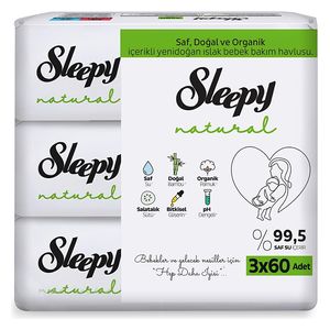  Sleepy Wet Wipes - 3 Pack - 60 Wipes - with purified water and almond milk 
