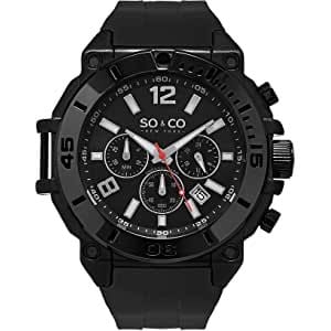 So&Co New York Yacht Timer Men's Black Dial Silicone Band Watch - 5231.2, Analog Display