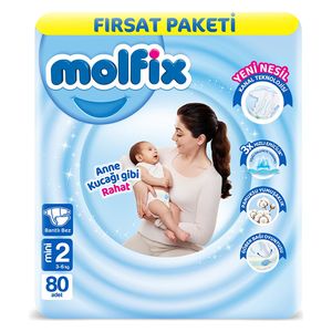  Molfix Baby Diaper 2 Size Mini - 3-6 kg - 80 Count - One Size 