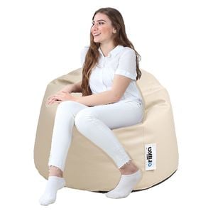  Ariika Willow Leather Bean Bag Chair - Beige 