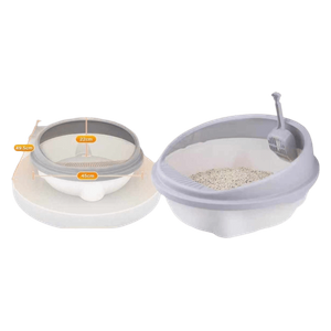  صندوق فضلات مفتوح بيضوي للحيوانات الاليفة - رمادي 