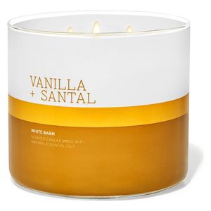  Bath & Body Works Vanilla + Santal White Barn 3 Wick Scented Candle, 411 gm 