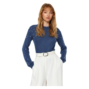 بلوزة نسائية بياقة عالية ترينديول ميلا - ازرق