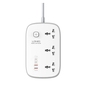  LDNIO SC3416 Power Strip - 65W - 3 AC Outlets and 4 USB Ports - White 