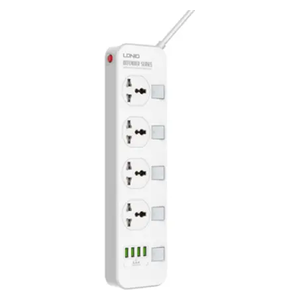  LDNIO SC4408C Power Strip - 4 AC Outlets & 4 USB Ports - White 