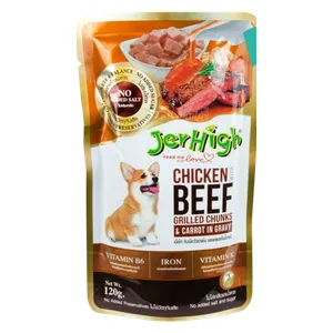 جيرهاي طعام كلاب بالدجاج مع اللحم البقري المشوي والجزر في الصلصة - 120 غم