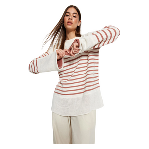 Trendyolmilla Wide Pattern Striped Knit Sweater - Light Beige