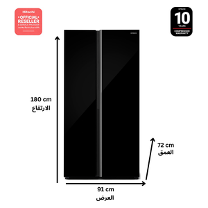  Hitachi HRSN9713ESGBKIQ - 26ft - Side By Side Refrigerator - Glass Black 