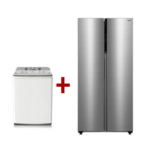 Midea MDRS619FIG46D - 22ft - Side By Side Refrigerator - Stainless Steel + Midea MA500W200/WW - 20Kg - Top Loading Washing Machine - White