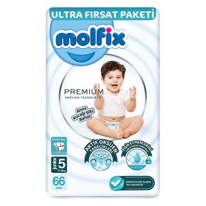  Molfix Premium Ultra Diapers for Babies - Size 5 - 66 Pieces 