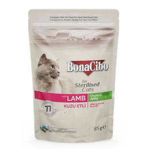  طعام قطط بوناسيبو للقطط المعقمه بلحم الضان - 85 غرام 