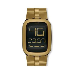  Swatch Watch SURC101 For Unisex - Digital Display, Silicone Band - Gold 
