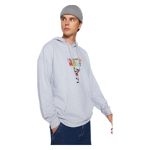 Trendyol Man Men's Tasmania Monster Licensed Oversize/Wide Cut Hooded Fleece Sweatshirt - Gray