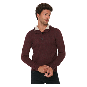 Trendyol Man Men's Slim Fit Half Fisherman Buttoned Knitwear Sweater - Burgundy