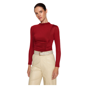 Trendyolmilla Knitwear Stand-Up Collar Draped Knitted Blouse - Burgundy