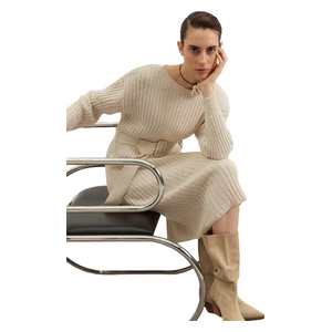 Trendyolmilla Mini Knitwear Belted Dress - Beige
