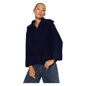 Trendyolmilla Wide Fit Soft Textured Basic Knit Sweater - Navy Blue