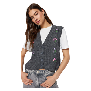 Trendyolmilla V-neck Embroidery Detailed - Gray