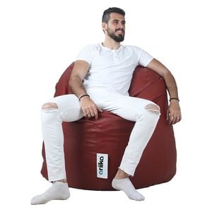  Ariika Willow Leather Bean Bag Chair - Burgundy 