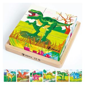  JABAS wooden - 3D Montessori Animal Puzzle Cube - 6-in-1 Animal Learning - Green 