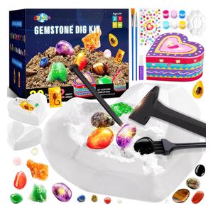  CGBOOM Gemstone Dig Kit - Heart-Shaped Wooden Jewelry Box DIY Set - White - x001vy2w67 