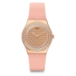  Swatch Watch YLG140 For Women - Analog Display, Silicone Band - Pink 