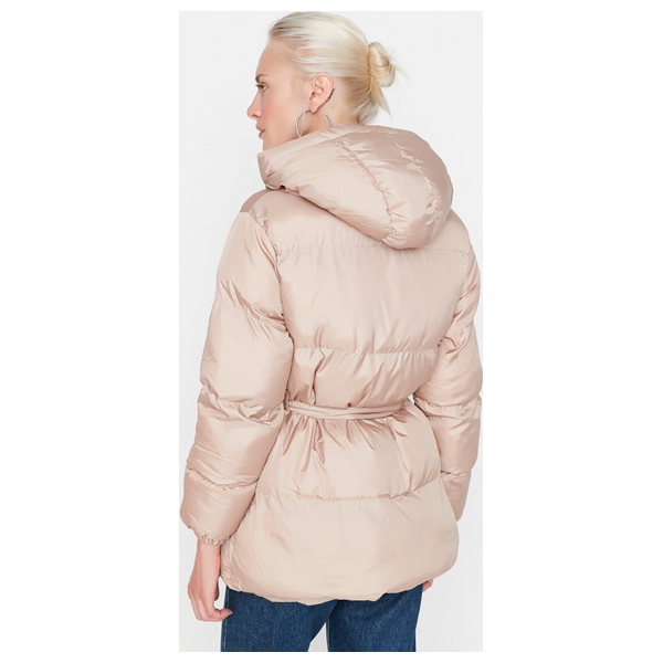 Trendyolmilla Women's Hooded Belted Water Repellent Puffer Coat - Pink