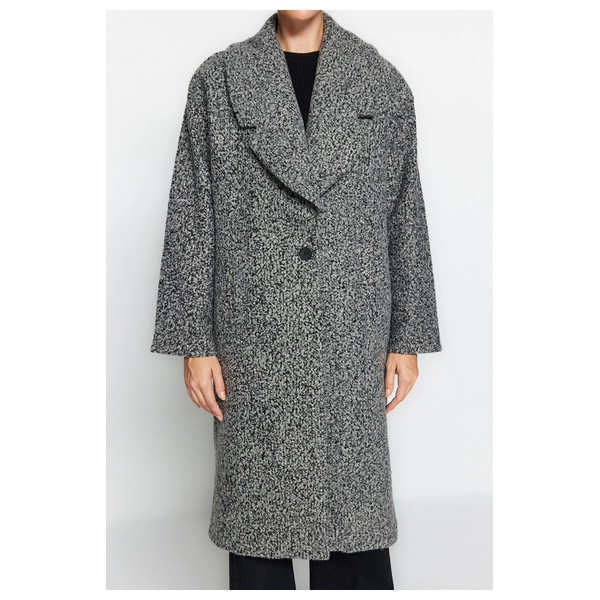 ترينديول ميلا جاكيت صوف كشمير طويل بقصة واسعة - رمادي