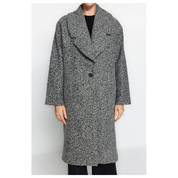 ترينديول ميلا جاكيت صوف كشمير طويل بقصة واسعة - رمادي