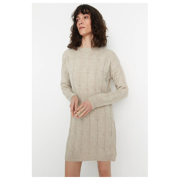 Trendyolmilla Mini Knitwear Hair Knitted Dress - Beige