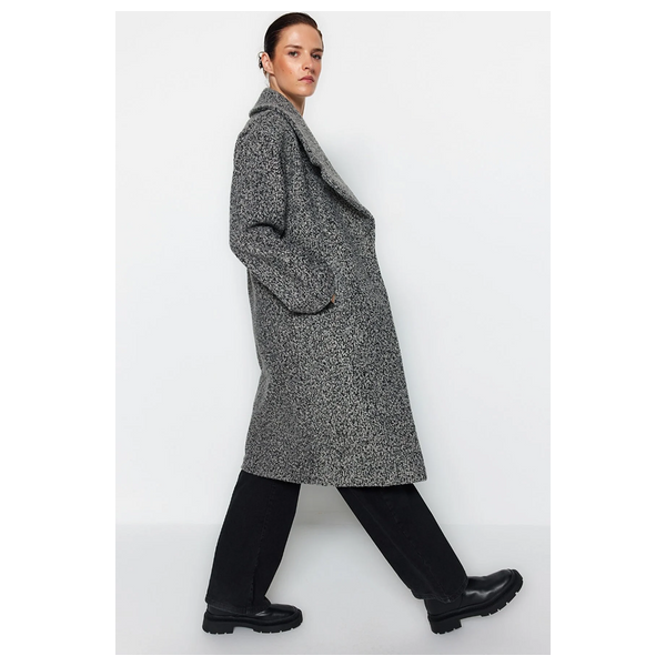 ترينديول ميلا جاكيت صوف كشمير طويل بقصة واسعة - رمادي