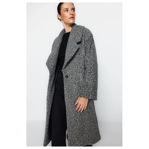 ترينديول ميلا جاكيت صوف كشمير طويل بقصة واسعة - رمادي