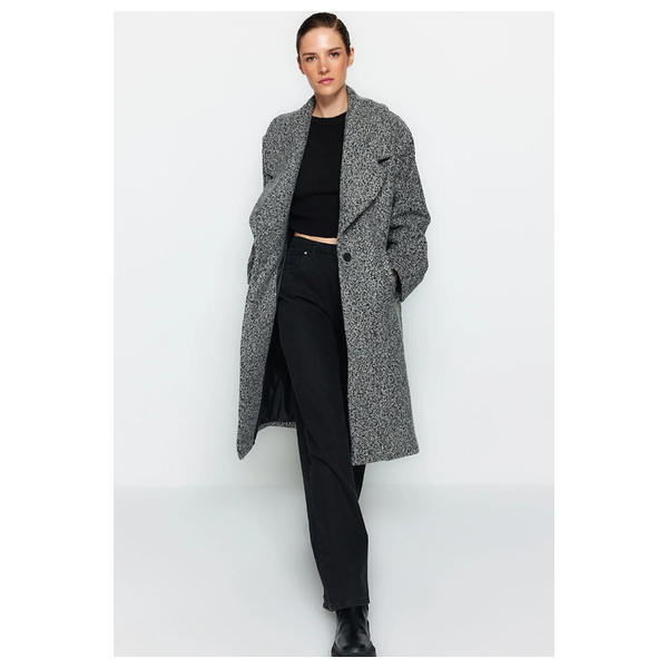 ترينديول ميلا جاكيت صوف كشمير طويل بقصة واسعة - رمادي