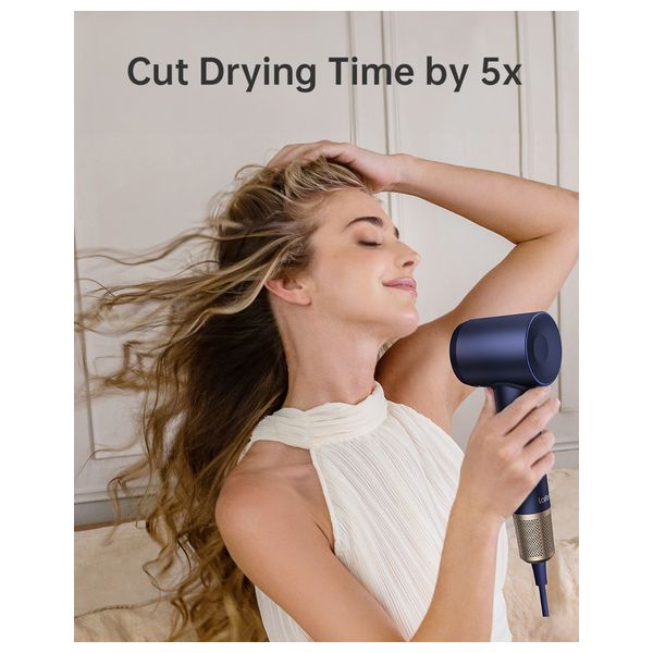 Laifen Swift Premium Hair Dryer - powerful performance with ionic technology for fast drying - 1400W - Golden Blue + Hair Brush